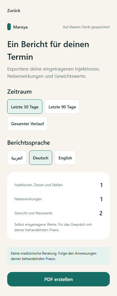 PenLog-Ansicht zum Export eines Berichts