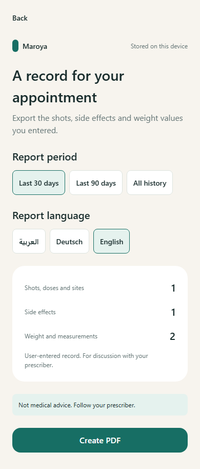 PenLog report export screen